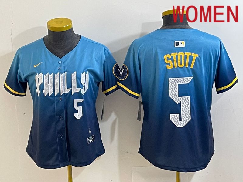 Women Philadelphia Phillies 5 Stott Blue City Edition Nike 2024 MLB Jersey style 4